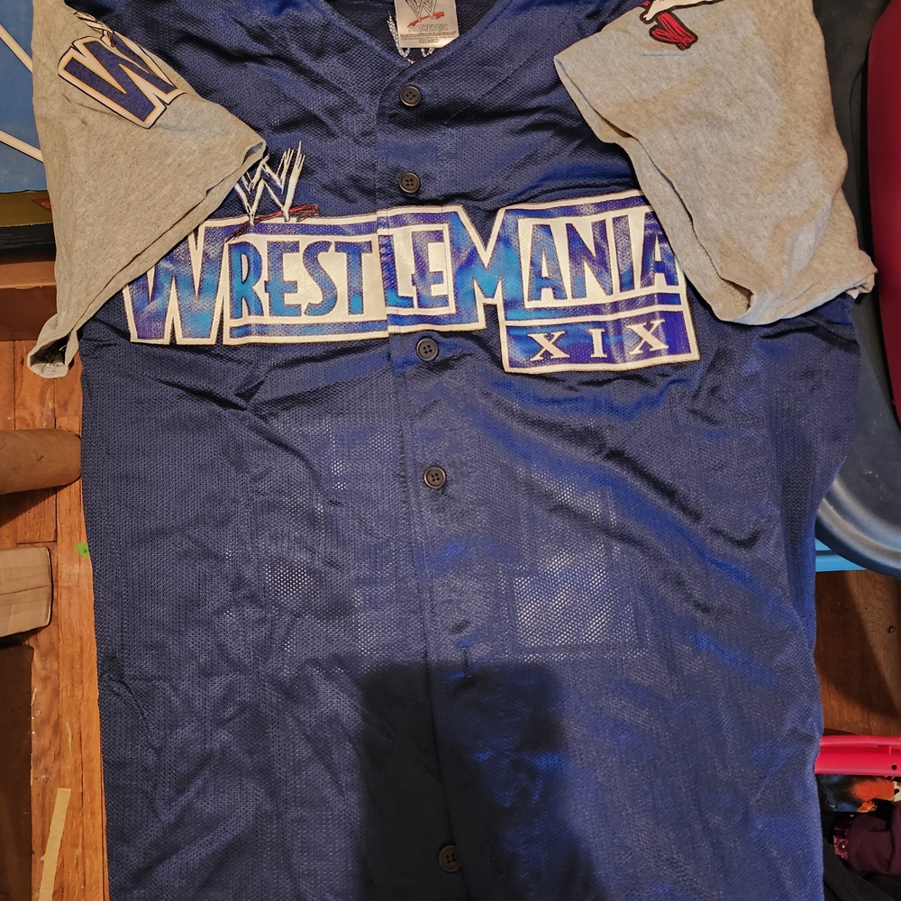 WWE WrestleMania XIX Blue Mesh Button-Up Jersey